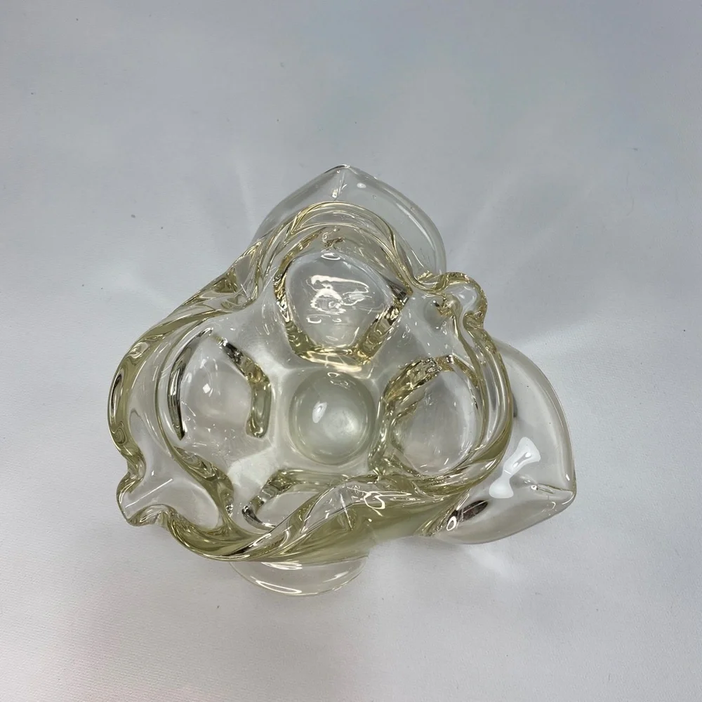 Vtg 80s Crystal Hand Blown Fish Bowl Bouquet Flower Vase Action International
